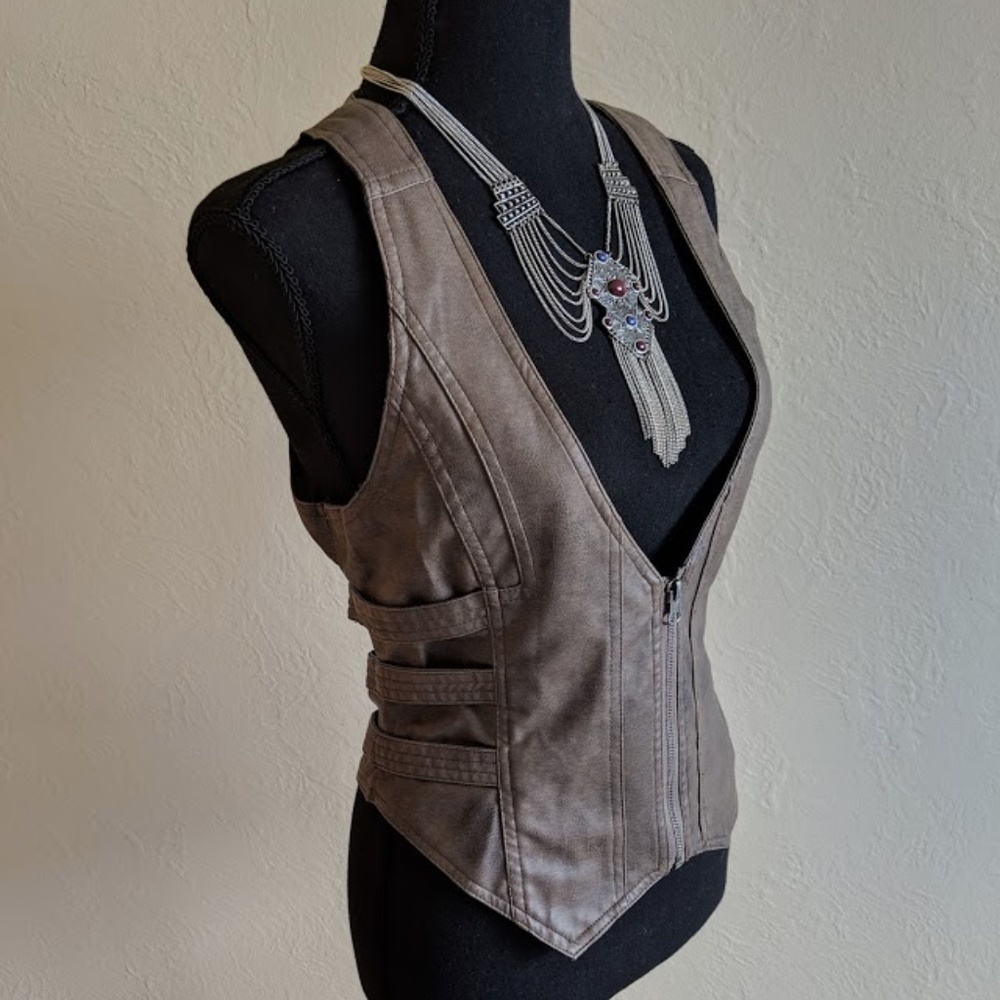 NWOT BROWN FAUX LEATHER VEST
